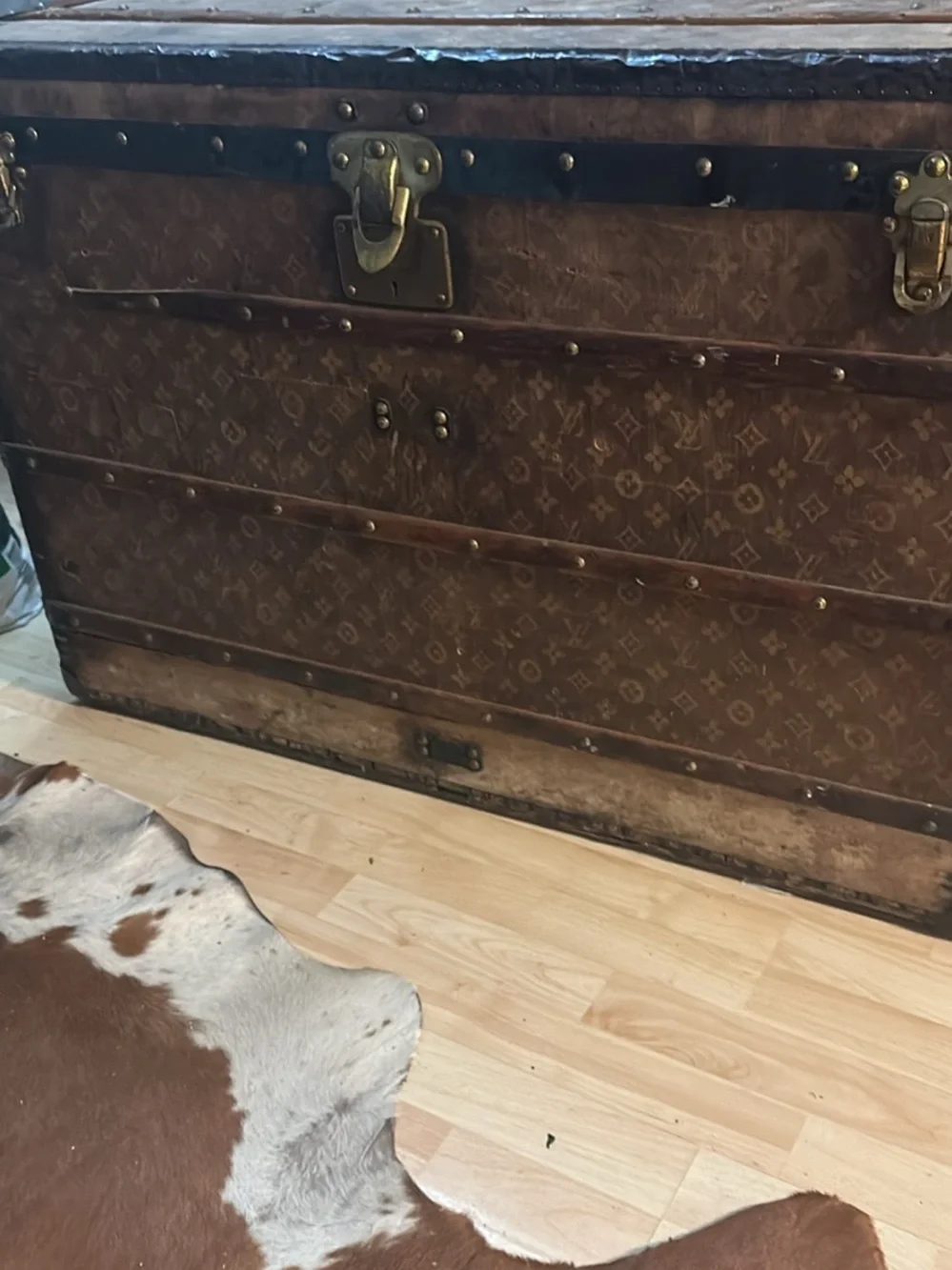Vintage 1930 Brown Monogram Storage Trunk - Decorative Home Chest